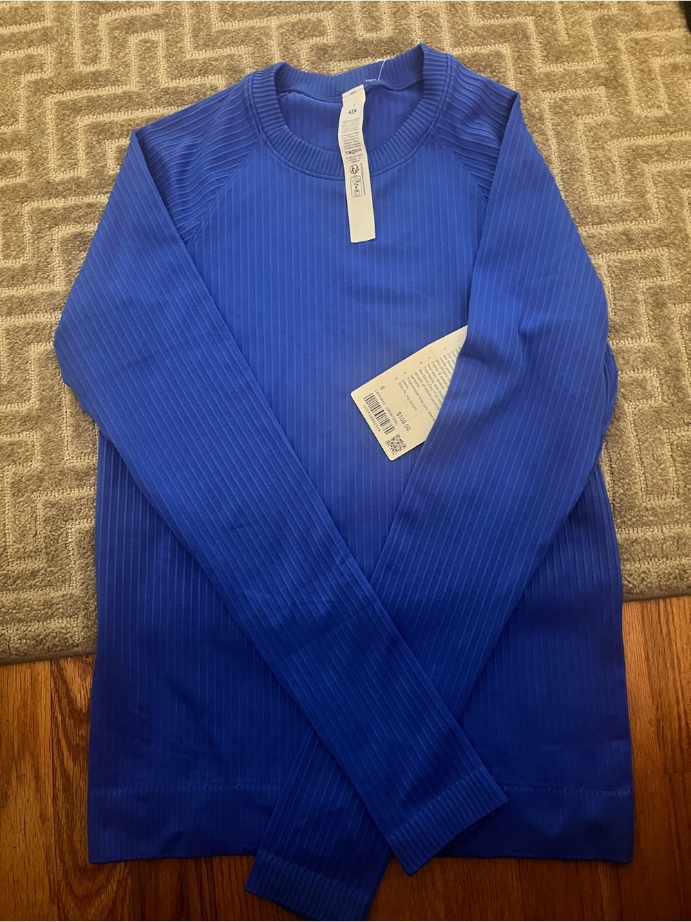 LuLu Lemon Royal Blue Ribbed Long Sleeve Top size 6